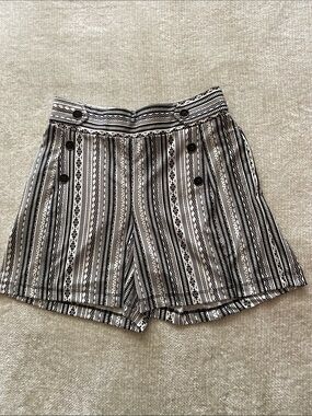 Robert Louis Striped Black & White Button-Front Black Women's Shorts